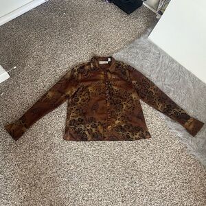 Claudia Richard Brown and Black Abstract Animal Print Blouse